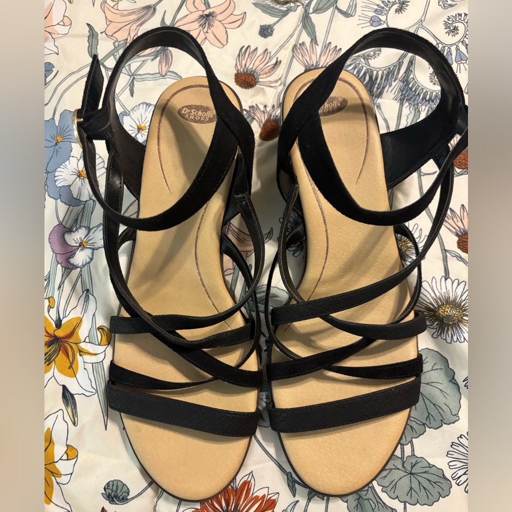 Dr. Scholl's Black Strappy Wedge Sandals